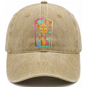 Funny Hanukkah Challah At Ya Girl Washed Cotton Baseball Cap Jewish Chanukah Bread Gift TS12 Print Your Wear