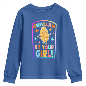 Funny Hanukkah Challah At Ya Girl Youth Sweatshirt Jewish Chanukah Bread Gift TS12 Royal Blue Print Your Wear