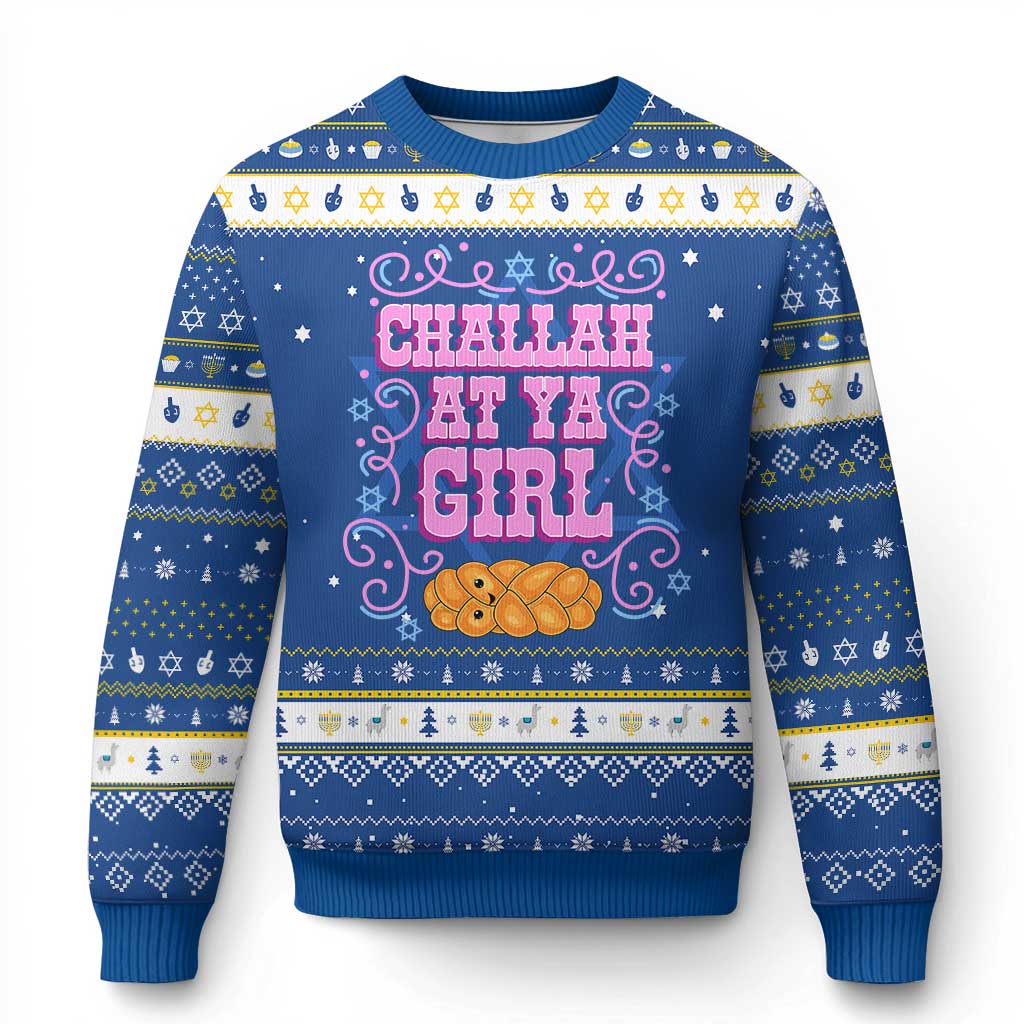 Funny Jewish Holiday Hanukkah Ugly Sweater Challah At Ya Girl Gift TS12 Blue White Print Your Wear