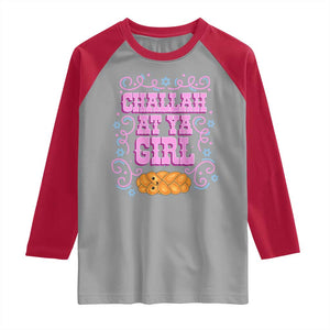 Funny Jewish Holiday Raglan Shirt Challah At Ya Girl Gift TS12 Sport Gray Red Print Your Wear