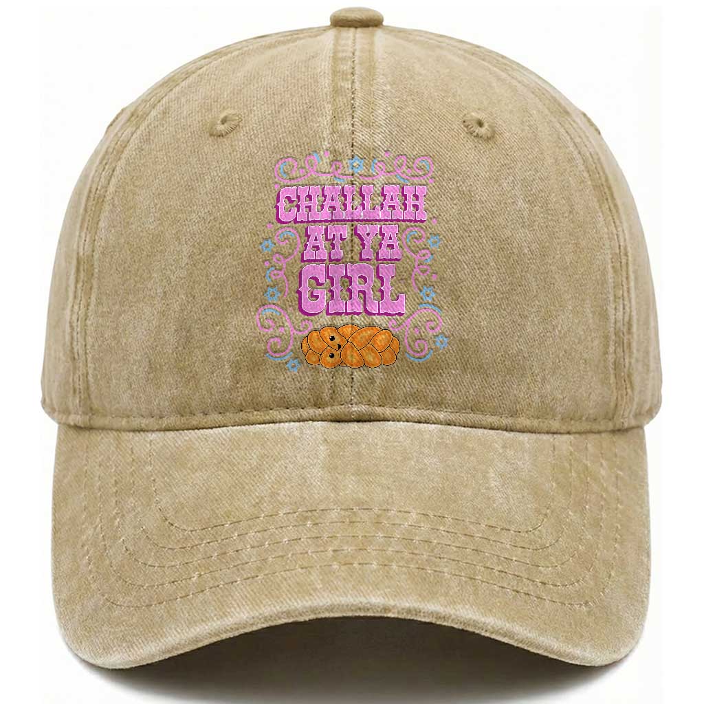 Funny Jewish Holiday Washed Cotton Baseball Cap Challah At Ya Girl Gift TS12 Print Your Wear