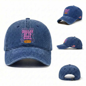 Funny Jewish Holiday Washed Cotton Baseball Cap Challah At Ya Girl Gift TS12 Washed Cap Universal Fit Royal Blue Print Your Wear