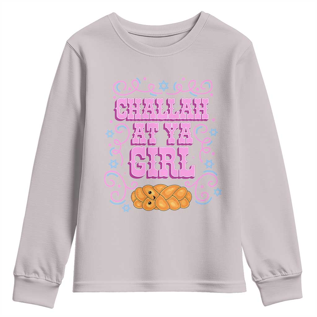 Funny Jewish Holiday Youth Sweatshirt Challah At Ya Girl Gift TS12 Ice Gray Print Your Wear
