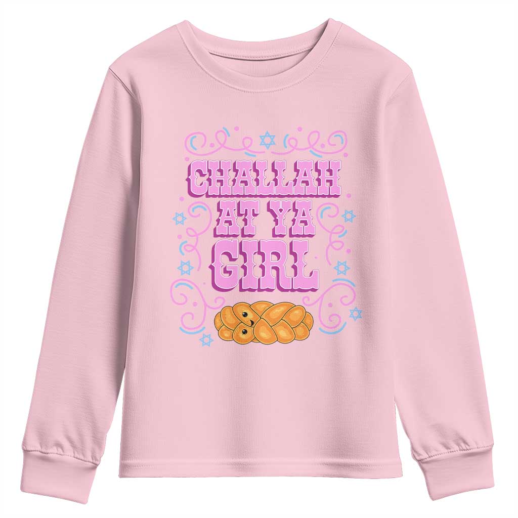 Funny Jewish Holiday Youth Sweatshirt Challah At Ya Girl Gift TS12 Light Pink Print Your Wear