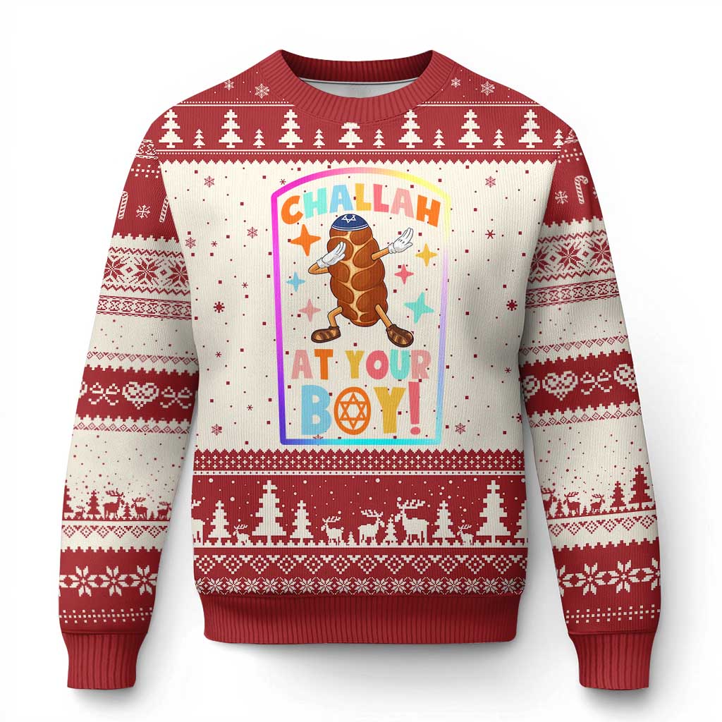 Hanukkah Challah At Ya Boy Ugly Christmas Sweater Funny Holiday Gift TS12 Beige Red Print Your Wear