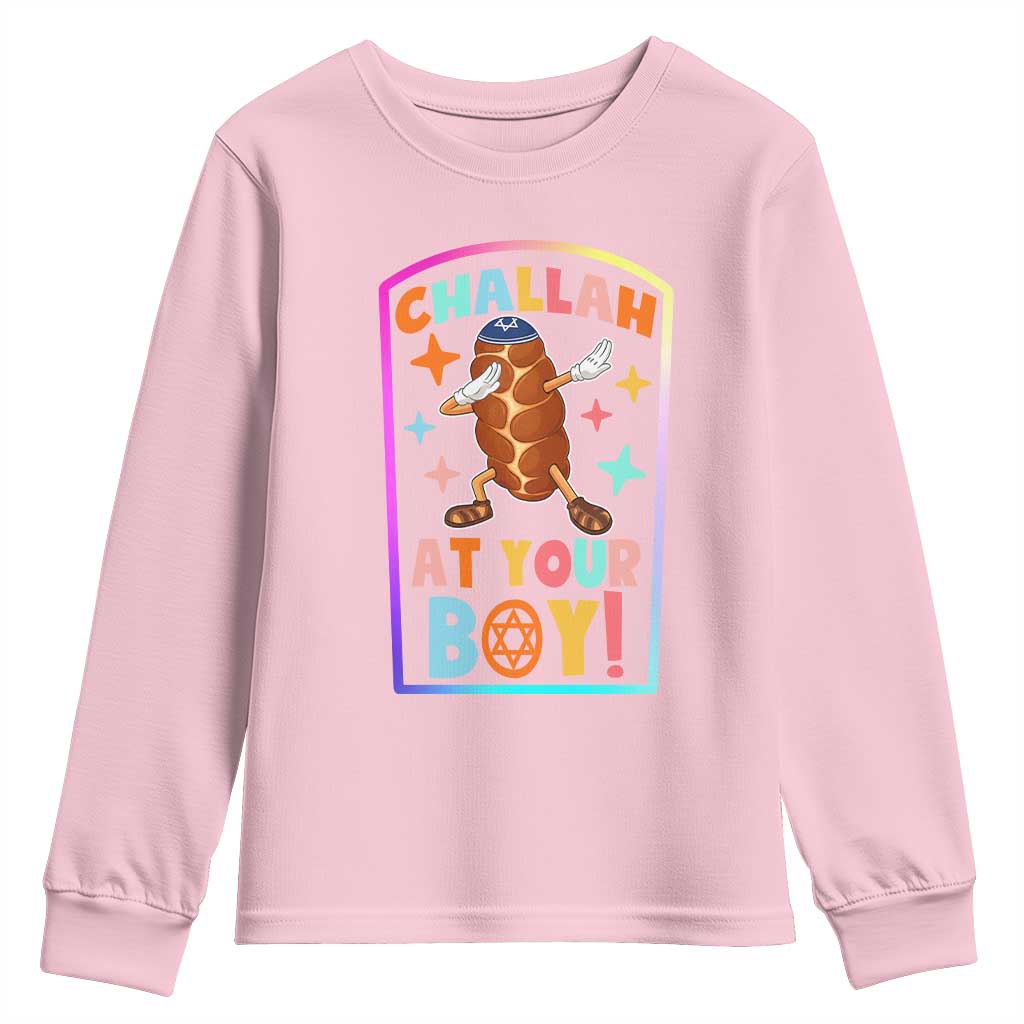 Hanukkah Challah At Ya Boy Youth Sweatshirt Funny Holiday Gift TS12 Light Pink Print Your Wear