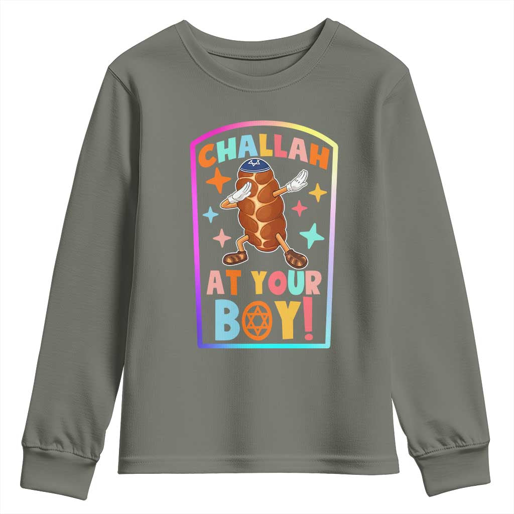 Hanukkah Challah At Ya Boy Youth Sweatshirt Funny Holiday Gift TS12 Military Green Print Your Wear