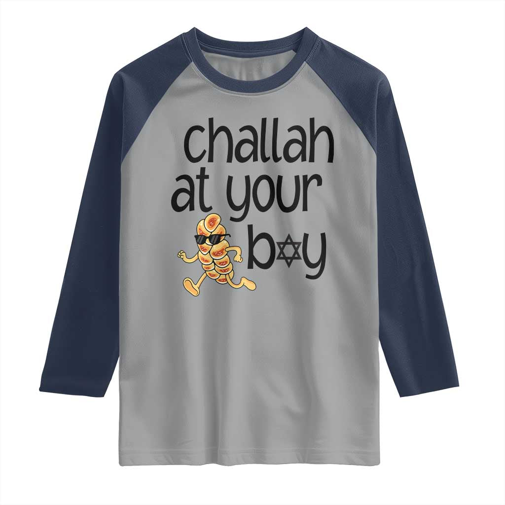 Festival Of Lights Gift Raglan Shirt Hanukkah Challah At Ya Boy TS12 Sport Gray Navy Print Your Wear