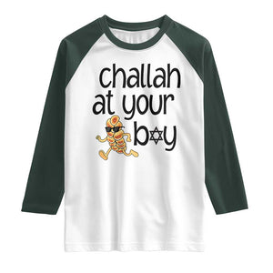 Festival Of Lights Gift Raglan Shirt Hanukkah Challah At Ya Boy TS12 White Dark Forest Green Print Your Wear