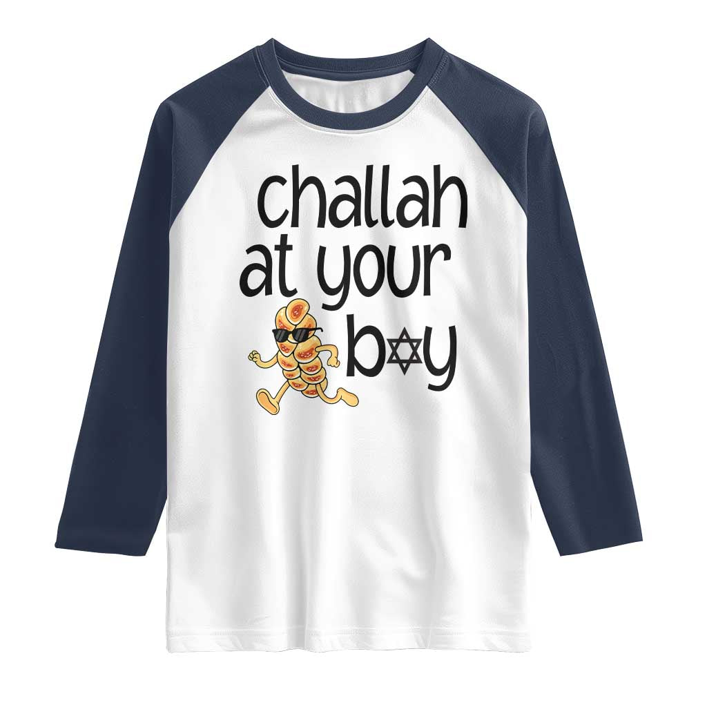 Festival Of Lights Gift Raglan Shirt Hanukkah Challah At Ya Boy TS12 White Navy Print Your Wear