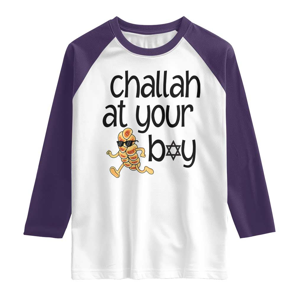 Festival Of Lights Gift Raglan Shirt Hanukkah Challah At Ya Boy TS12 White Purple Print Your Wear