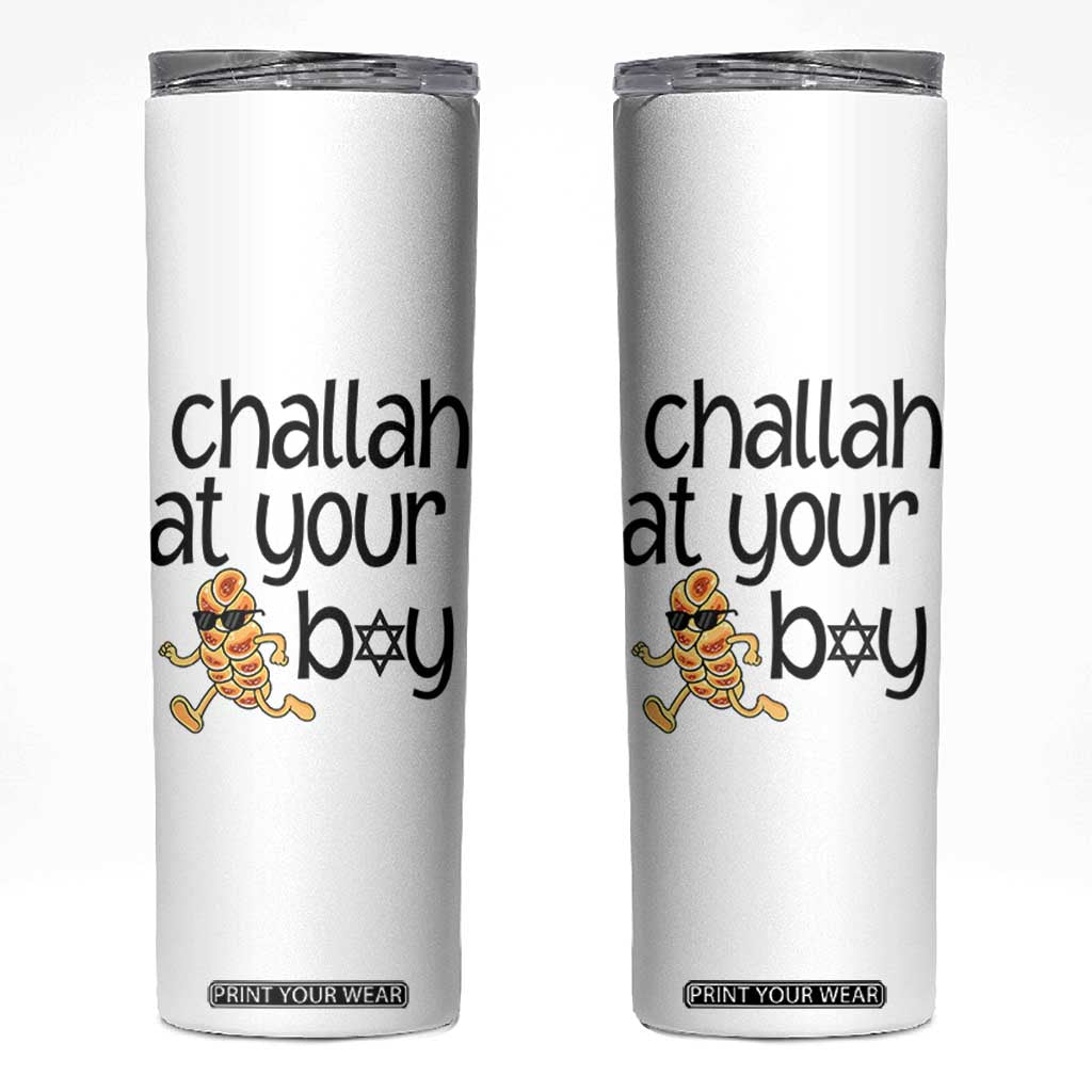 Festival Of Lights Gift Skinny Tumbler Hanukkah Challah At Ya Boy TS12 White Print Your Wear