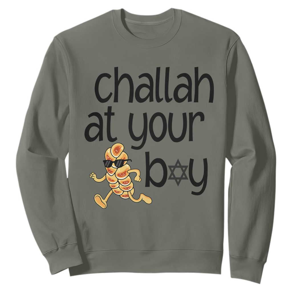 Festival Of Lights Gift Sweatshirt Hanukkah Challah At Ya Boy TS12 Military Green Print Your Wear