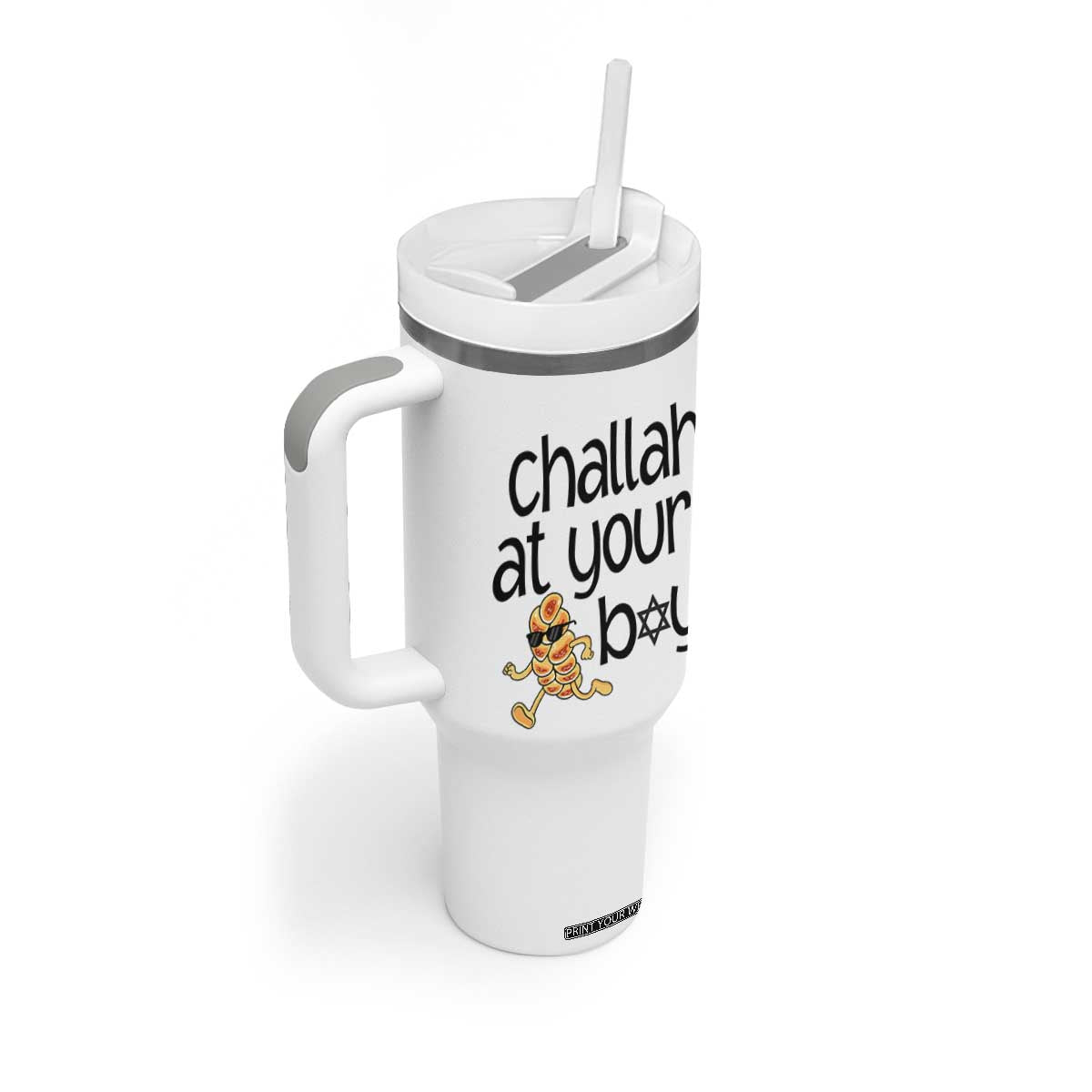 Festival Of Lights Gift Tumbler With Handle Hanukkah Challah At Ya Boy TS12 Print Your Wear