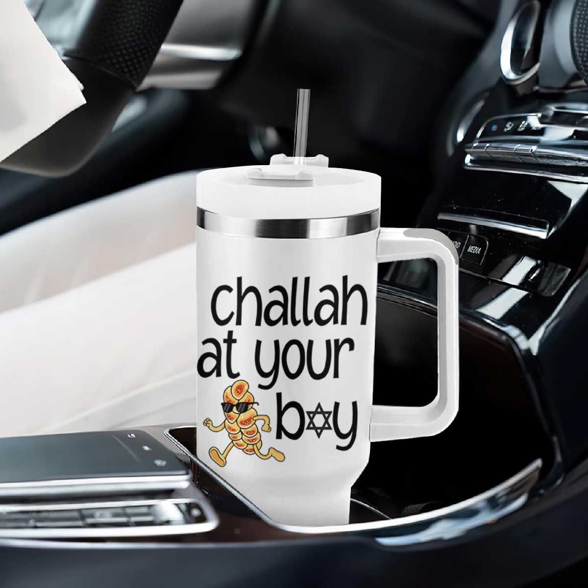 Festival Of Lights Gift Tumbler With Handle Hanukkah Challah At Ya Boy TS12 Print Your Wear