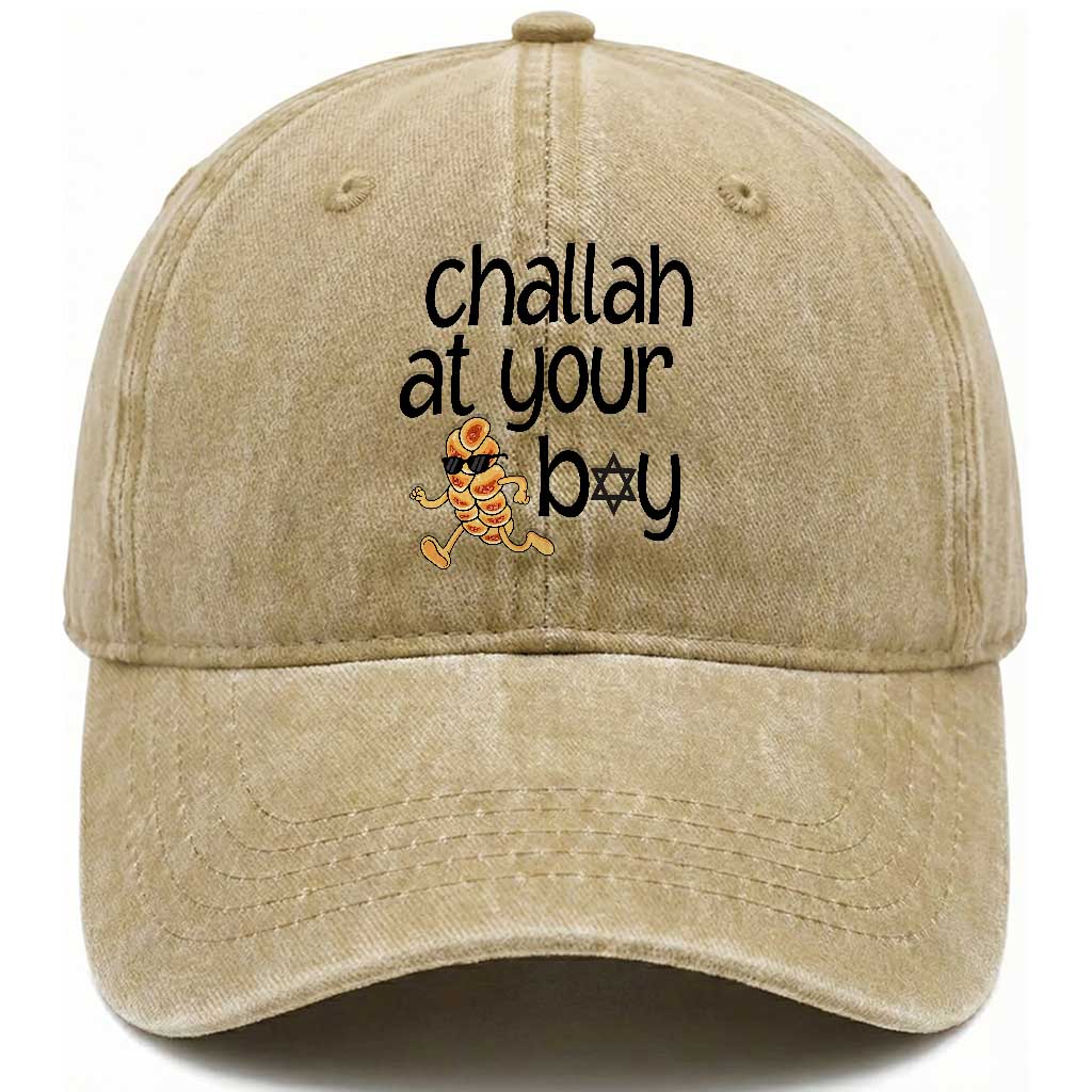 Festival Of Lights Gift Washed Cotton Baseball Cap Hanukkah Challah At Ya Boy TS12 Print Your Wear