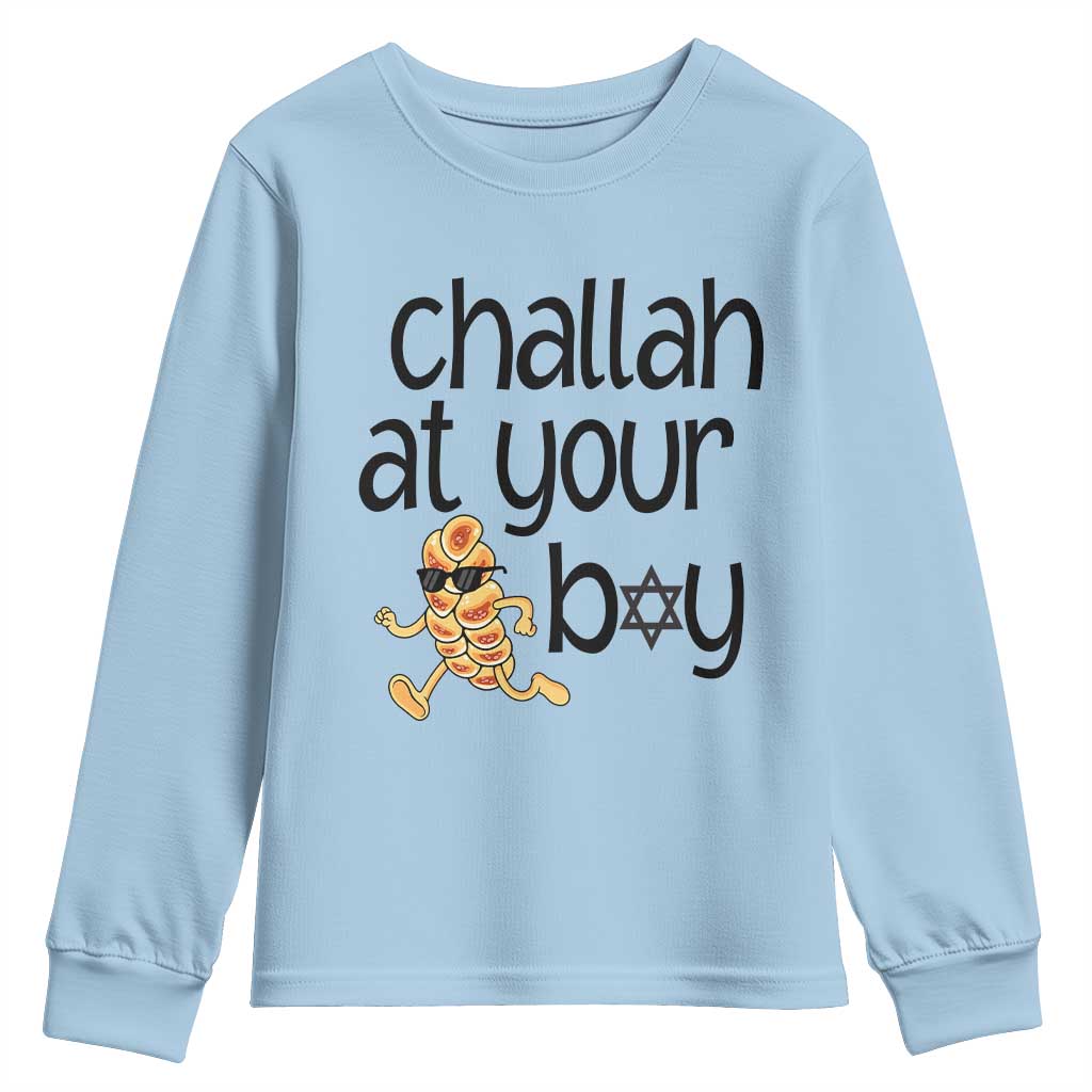 Festival Of Lights Gift Youth Sweatshirt Hanukkah Challah At Ya Boy TS12 Light Blue Print Your Wear