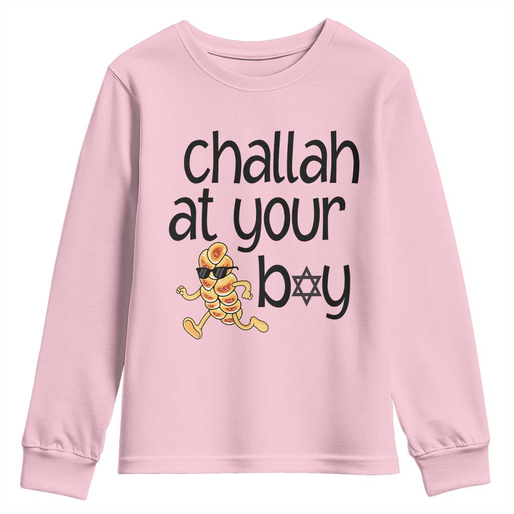 Festival Of Lights Gift Youth Sweatshirt Hanukkah Challah At Ya Boy TS12 Light Pink Print Your Wear