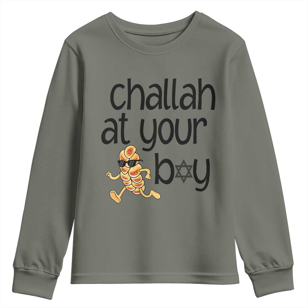 Festival Of Lights Gift Youth Sweatshirt Hanukkah Challah At Ya Boy TS12 Military Green Print Your Wear