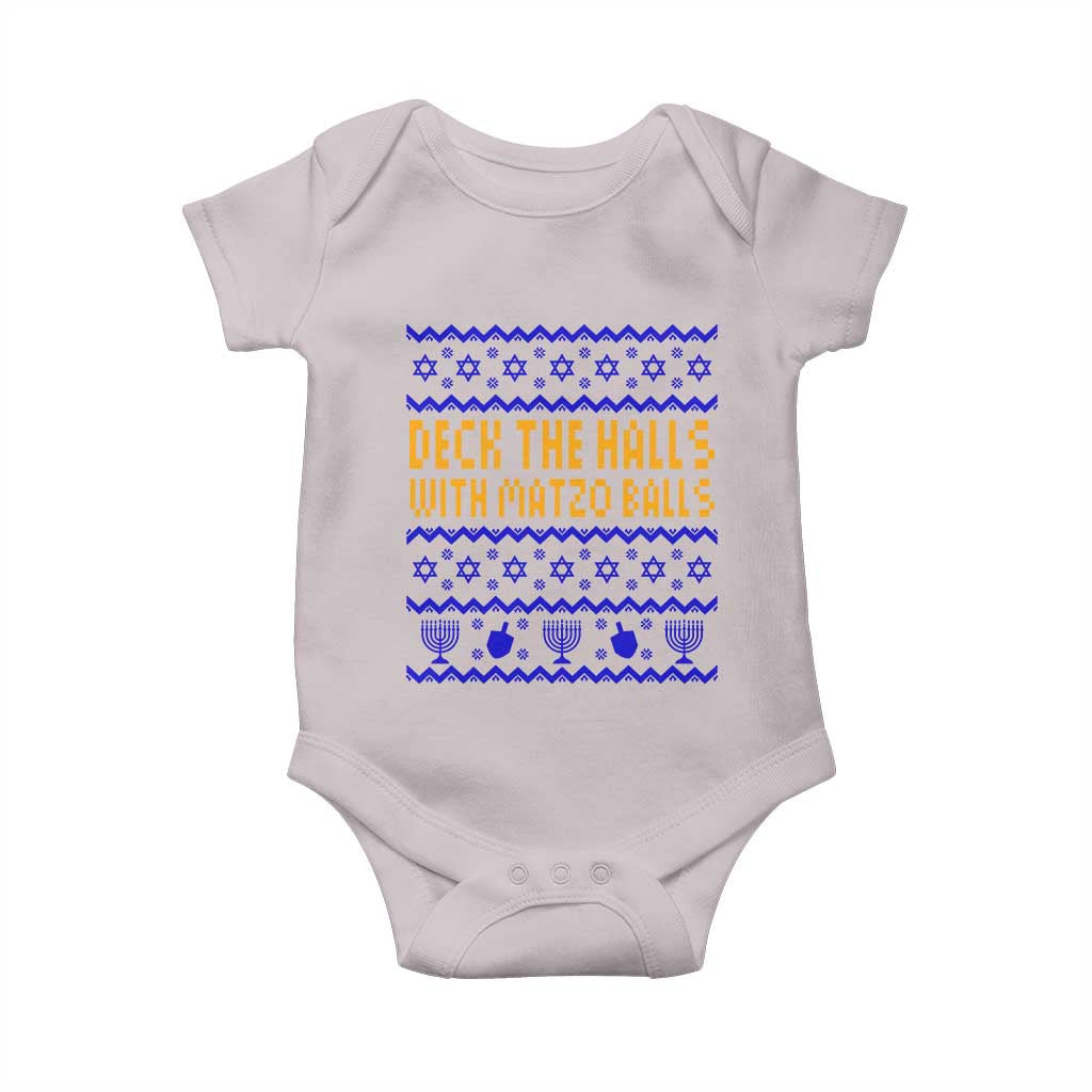 Funny Ugly Hanukkah Baby Onesie Deck The Halls With Matzo Balls Jewish Gift TS12 Ice Gray Print Your Wear