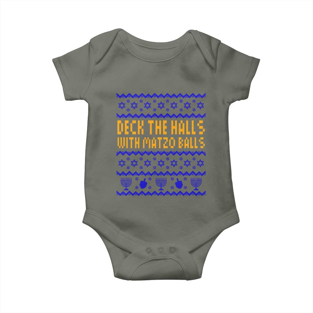 Funny Ugly Hanukkah Baby Onesie Deck The Halls With Matzo Balls Jewish Gift TS12 Military Green Print Your Wear