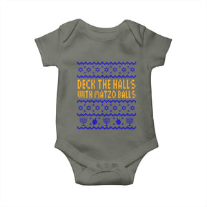 Funny Ugly Hanukkah Baby Onesie Deck The Halls With Matzo Balls Jewish Gift TS12 Military Green Print Your Wear