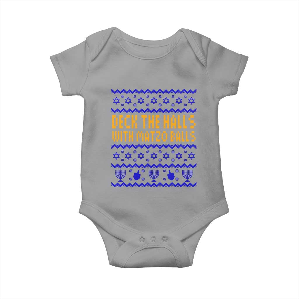 Funny Ugly Hanukkah Baby Onesie Deck The Halls With Matzo Balls Jewish Gift TS12 Sport Gray Print Your Wear