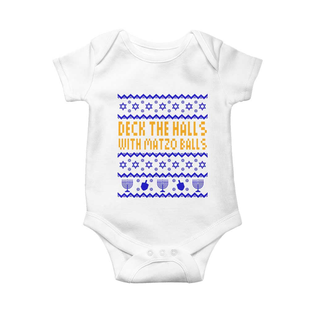 Funny Ugly Hanukkah Baby Onesie Deck The Halls With Matzo Balls Jewish Gift TS12 White Print Your Wear
