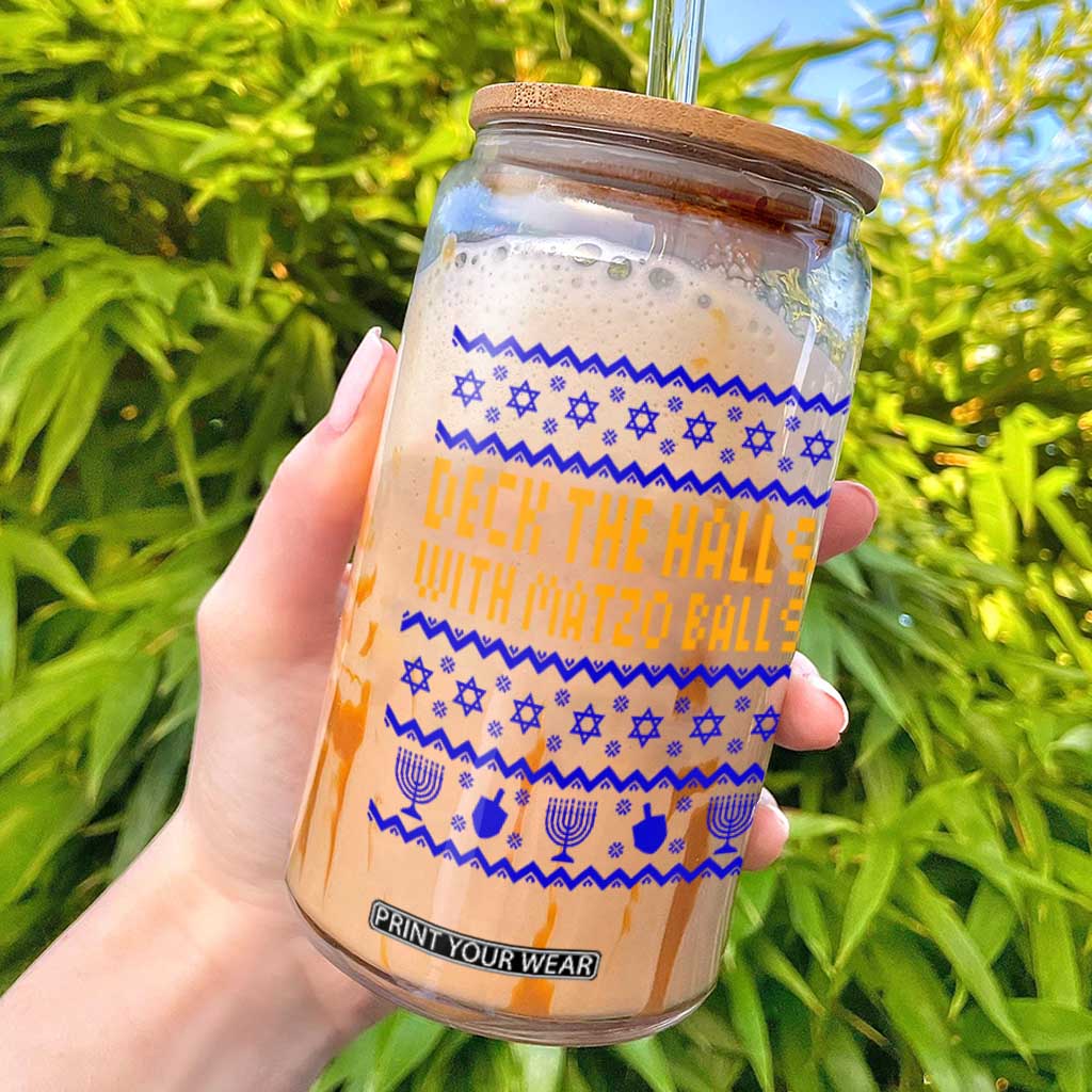 Funny Ugly Hanukkah Glass Can Deck The Halls With Matzo Balls Jewish Gift TS12 White Print Your Wear