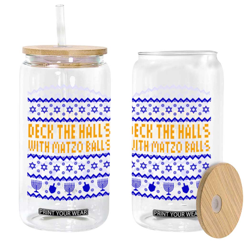 Funny Ugly Hanukkah Glass Can Deck The Halls With Matzo Balls Jewish Gift TS12 Print Your Wear