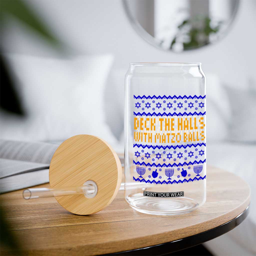 Funny Ugly Hanukkah Glass Can Deck The Halls With Matzo Balls Jewish Gift TS12 Print Your Wear