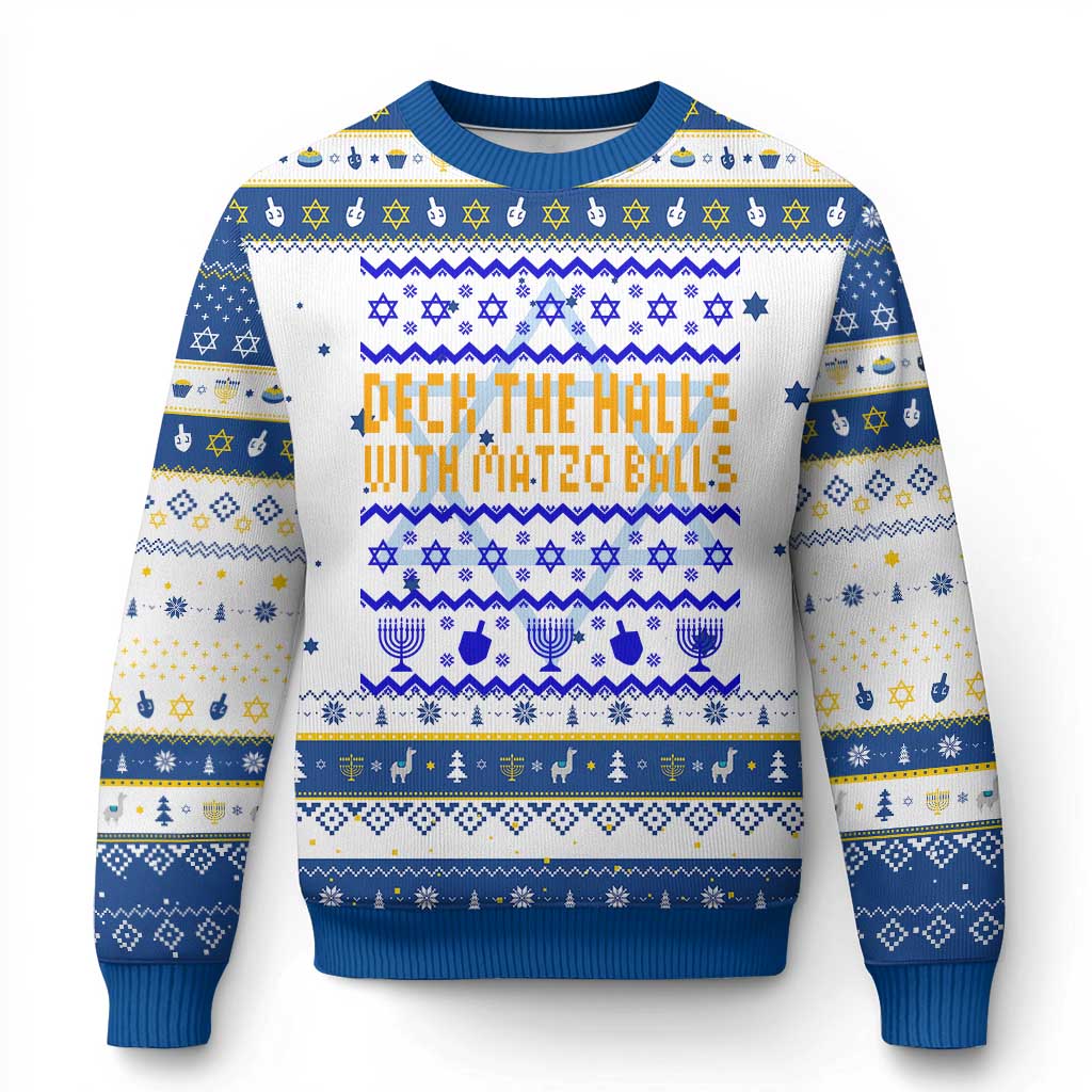 Funny Deck The Halls With Matzo Balls Jewish Gift Hanukkah Ugly Sweater TS12 White Royal Blue Print Your Wear
