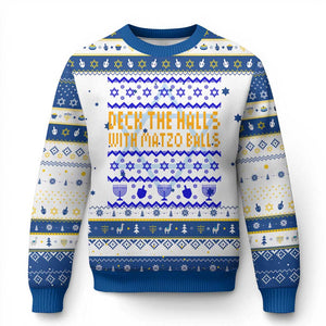 Funny Deck The Halls With Matzo Balls Jewish Gift Hanukkah Ugly Sweater TS12 White Royal Blue Print Your Wear