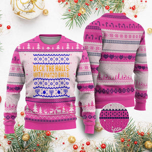 Funny Ugly Hanukkah Ugly Christmas Sweater Deck The Halls With Matzo Balls Jewish Gift TS12 Hot Pink Print Your Wear