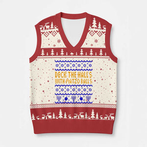 Funny Ugly Hanukkah V-Neck Knit Sweater Vest Deck The Halls With Matzo Balls Jewish Gift TS12 Beige Red Print Your Wear