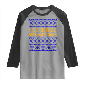 Funny Ugly Hanukkah Raglan Shirt Deck The Halls With Matzo Balls Jewish Gift TS12 Sport Gray Black Print Your Wear