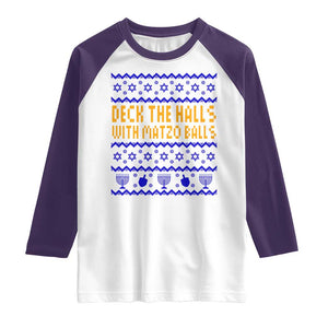 Funny Ugly Hanukkah Raglan Shirt Deck The Halls With Matzo Balls Jewish Gift TS12 White Purple Print Your Wear