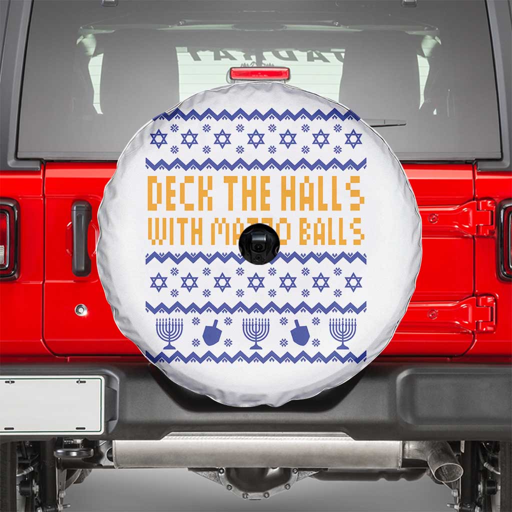 Funny Ugly Hanukkah Spare Tire Cover Deck The Halls With Matzo Balls Jewish Gift TS12 White Print Your Wear