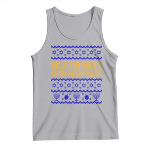 Funny Ugly Hanukkah Tank Top Deck The Halls With Matzo Balls Jewish Gift TS12 Athletic Heather Print Your Wear