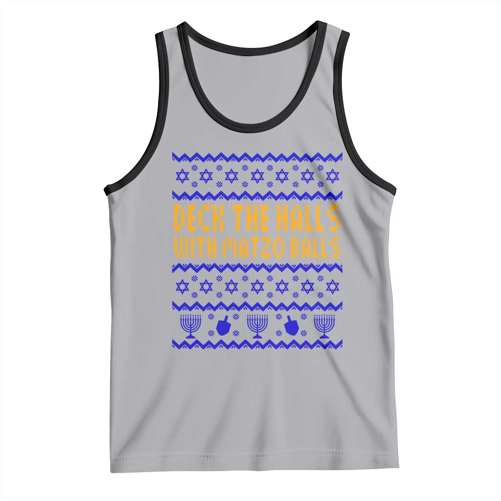 Funny Ugly Hanukkah Tank Top Deck The Halls With Matzo Balls Jewish Gift TS12 Athletic Heather Black Print Your Wear