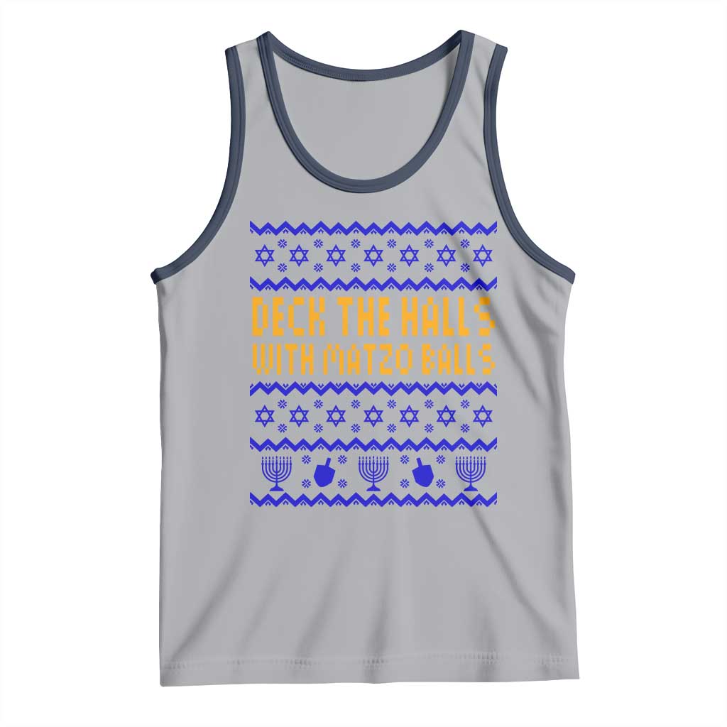 Funny Ugly Hanukkah Tank Top Deck The Halls With Matzo Balls Jewish Gift TS12 Athletic Heather Navy Print Your Wear