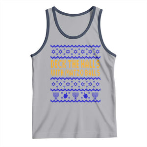 Funny Ugly Hanukkah Tank Top Deck The Halls With Matzo Balls Jewish Gift TS12 Athletic Heather Navy Print Your Wear