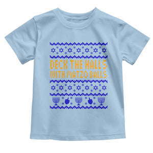Funny Ugly Hanukkah Toddler T Shirt Deck The Halls With Matzo Balls Jewish Gift TS12 Light Blue Print Your Wear