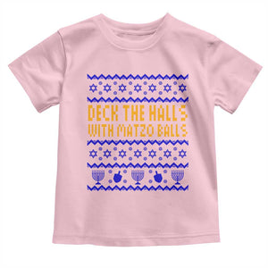 Funny Ugly Hanukkah Toddler T Shirt Deck The Halls With Matzo Balls Jewish Gift TS12 Light Pink Print Your Wear