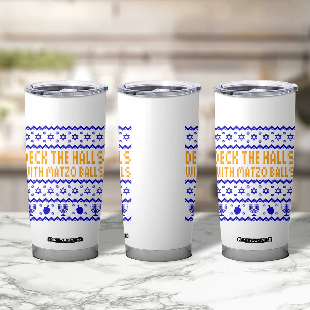 Funny Ugly Hanukkah Tumbler Cup Deck The Halls With Matzo Balls Jewish Gift TS12 Print Your Wear