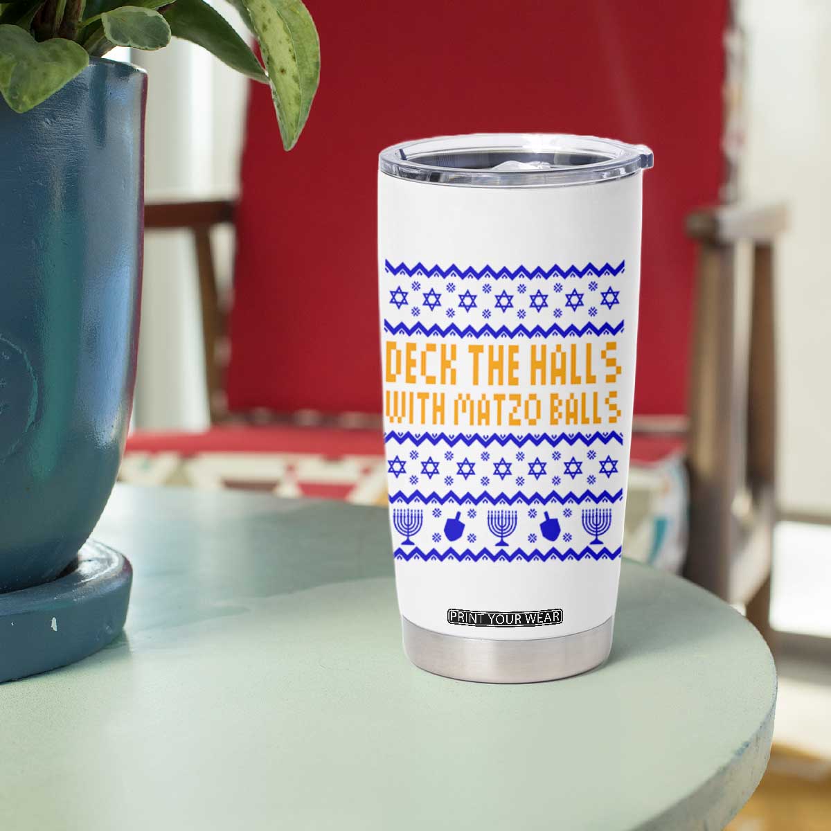 Funny Ugly Hanukkah Tumbler Cup Deck The Halls With Matzo Balls Jewish Gift TS12 Print Your Wear