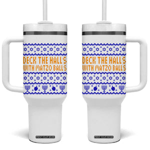 Funny Ugly Hanukkah Tumbler With Handle Deck The Halls With Matzo Balls Jewish Gift TS12 One Size: 40 oz White Print Your Wear