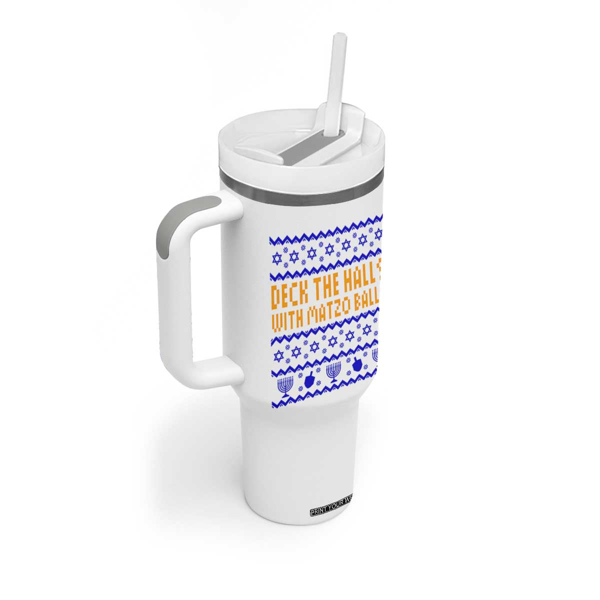 Funny Ugly Hanukkah Tumbler With Handle Deck The Halls With Matzo Balls Jewish Gift TS12 Print Your Wear
