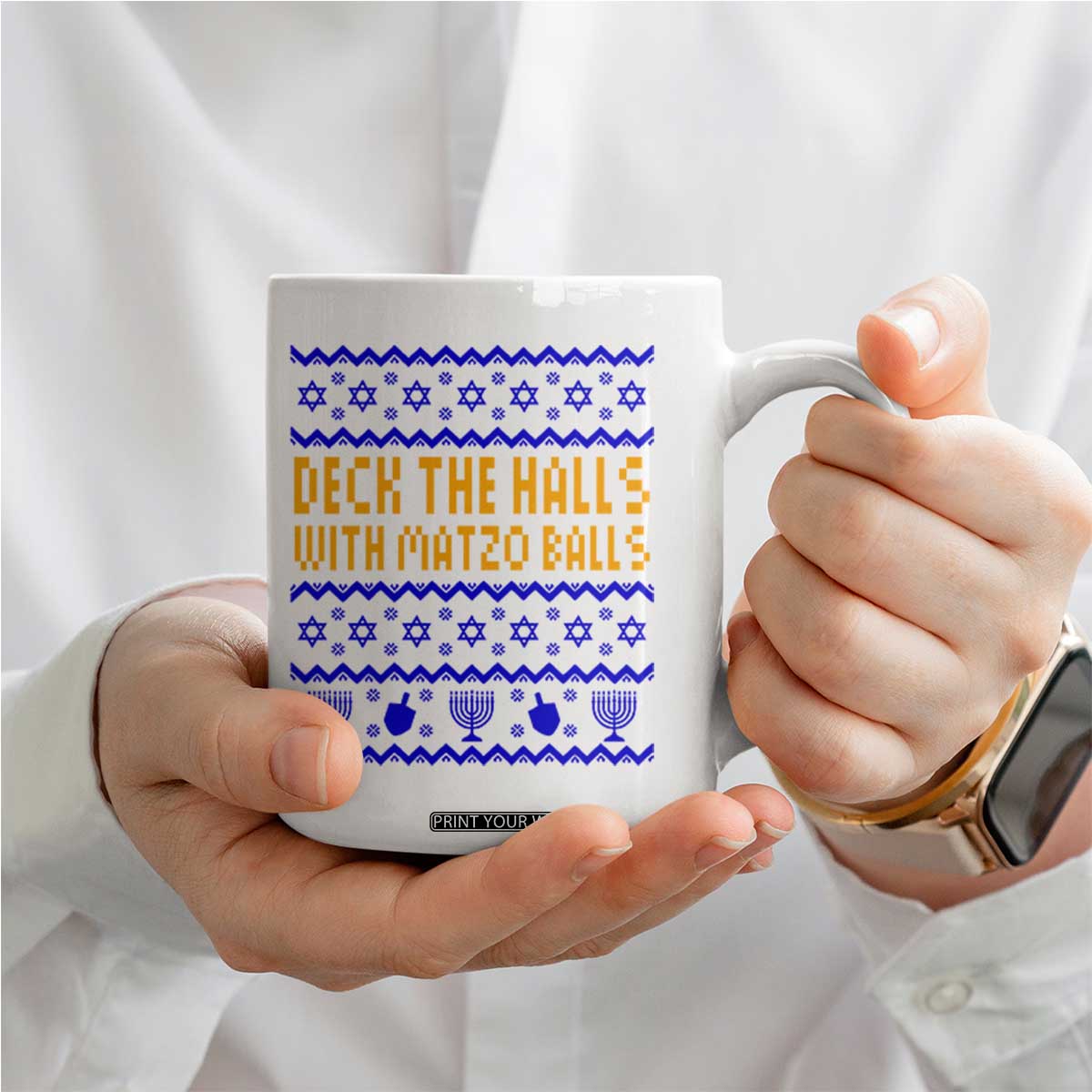 Funny Ugly Hanukkah Coffee Mug Deck The Halls With Matzo Balls Jewish Gift TS12 Print Your Wear