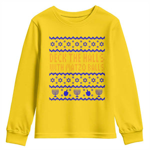 Funny Ugly Hanukkah Youth Sweatshirt Deck The Halls With Matzo Balls Jewish Gift TS12 Daisy Print Your Wear